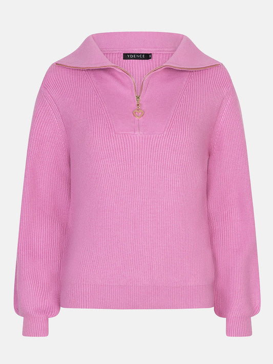 Ydence trui roze schipperstrui met hartjes rits model Knitted sweater Naomi pink