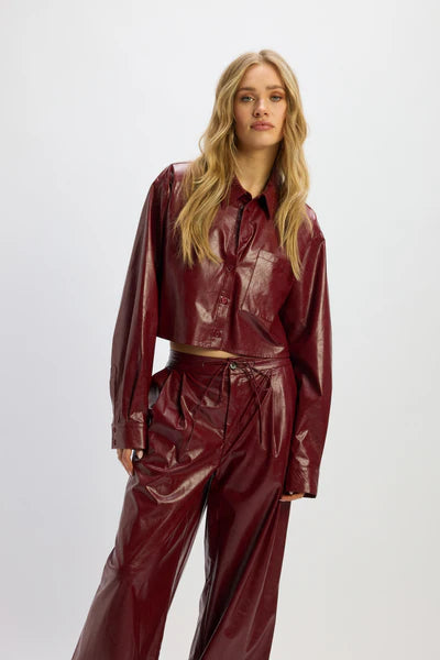Refined Department blouse rood cropped leatherlook Lou Bordeaux
