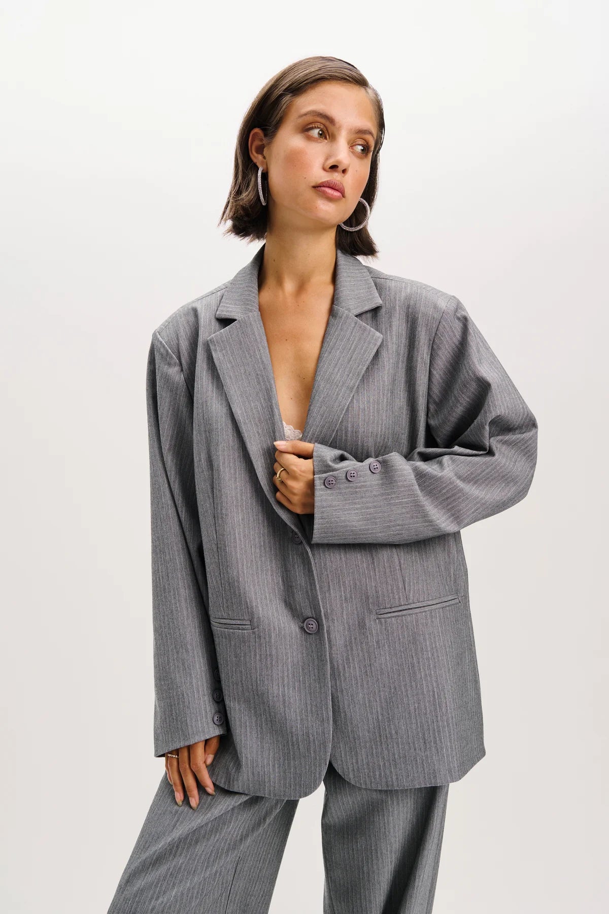 Refined Department blazer licht grijs pinstripe oversized model Mikky light grey