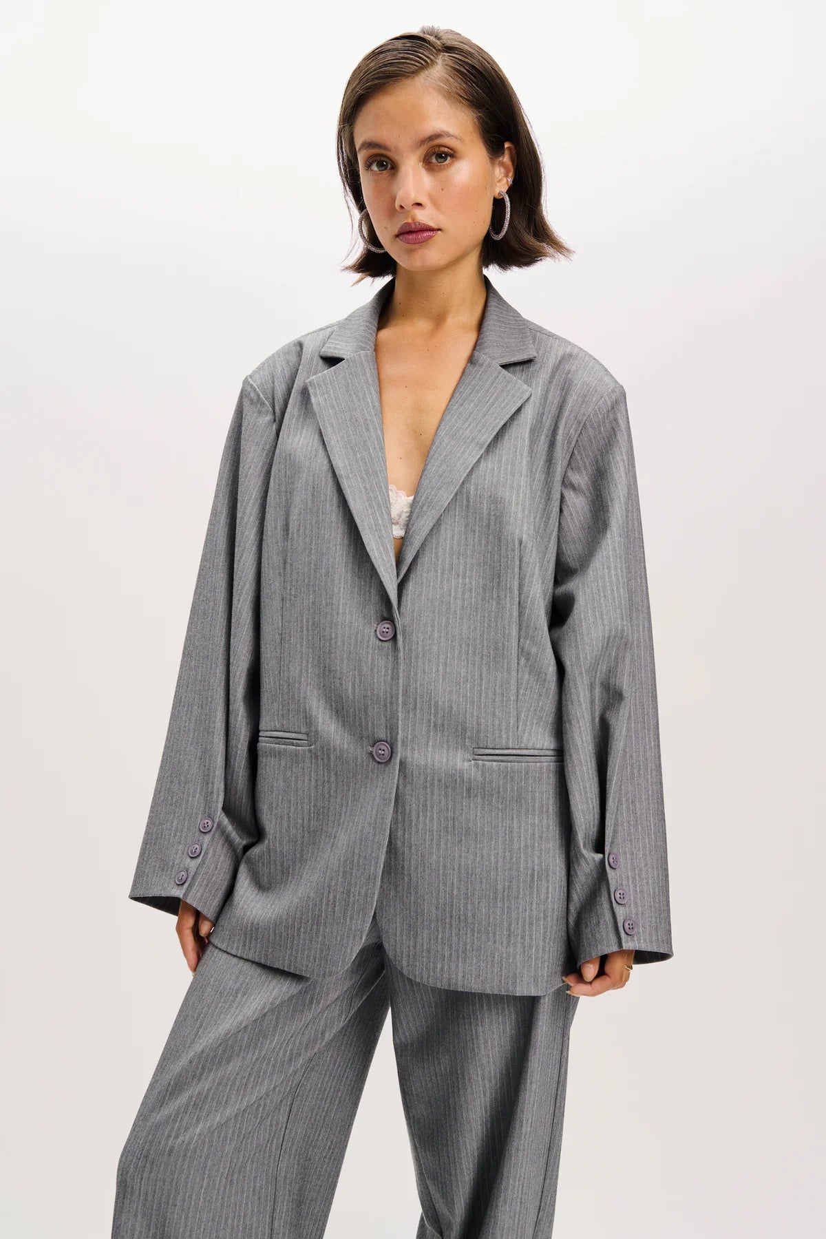 Refined Department blazer licht grijs pinstripe oversized model Mikky light grey