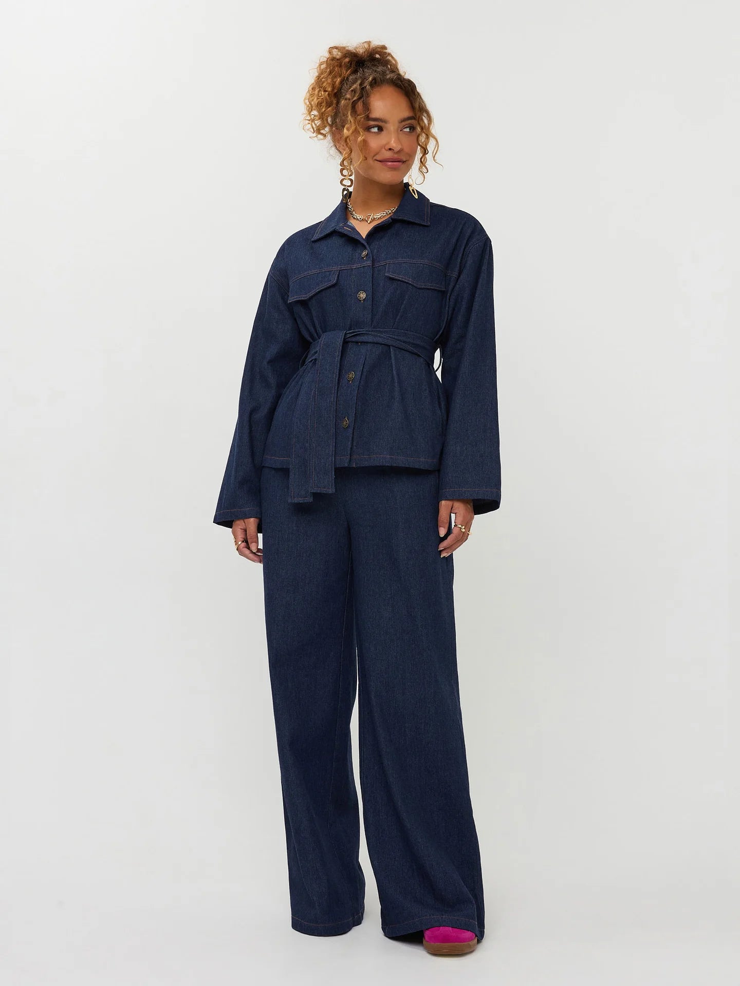 Ydence jeans wide fit donker blauw model Pants Gracie dark denim