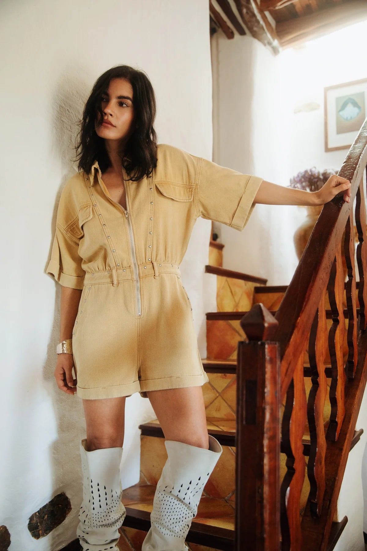 Refined Department jumpsuit camel met studs model Kate Playsuit