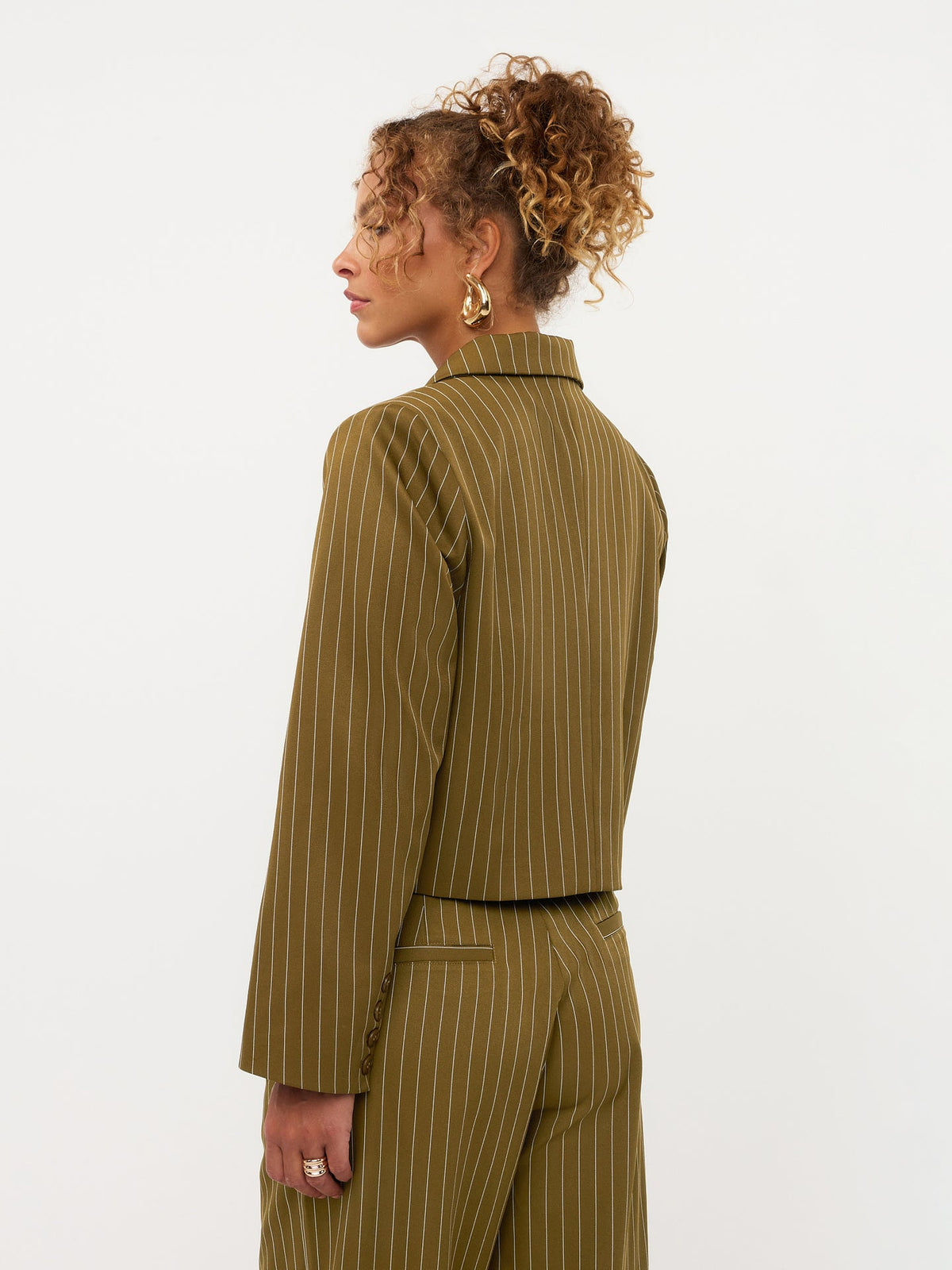 Ydence blazer groen olijf met krijtstreep model Shanna olive 