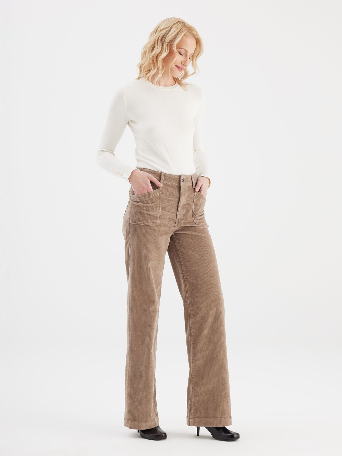 COJ rib broek taupe Mira Cord Caribou lengte 30