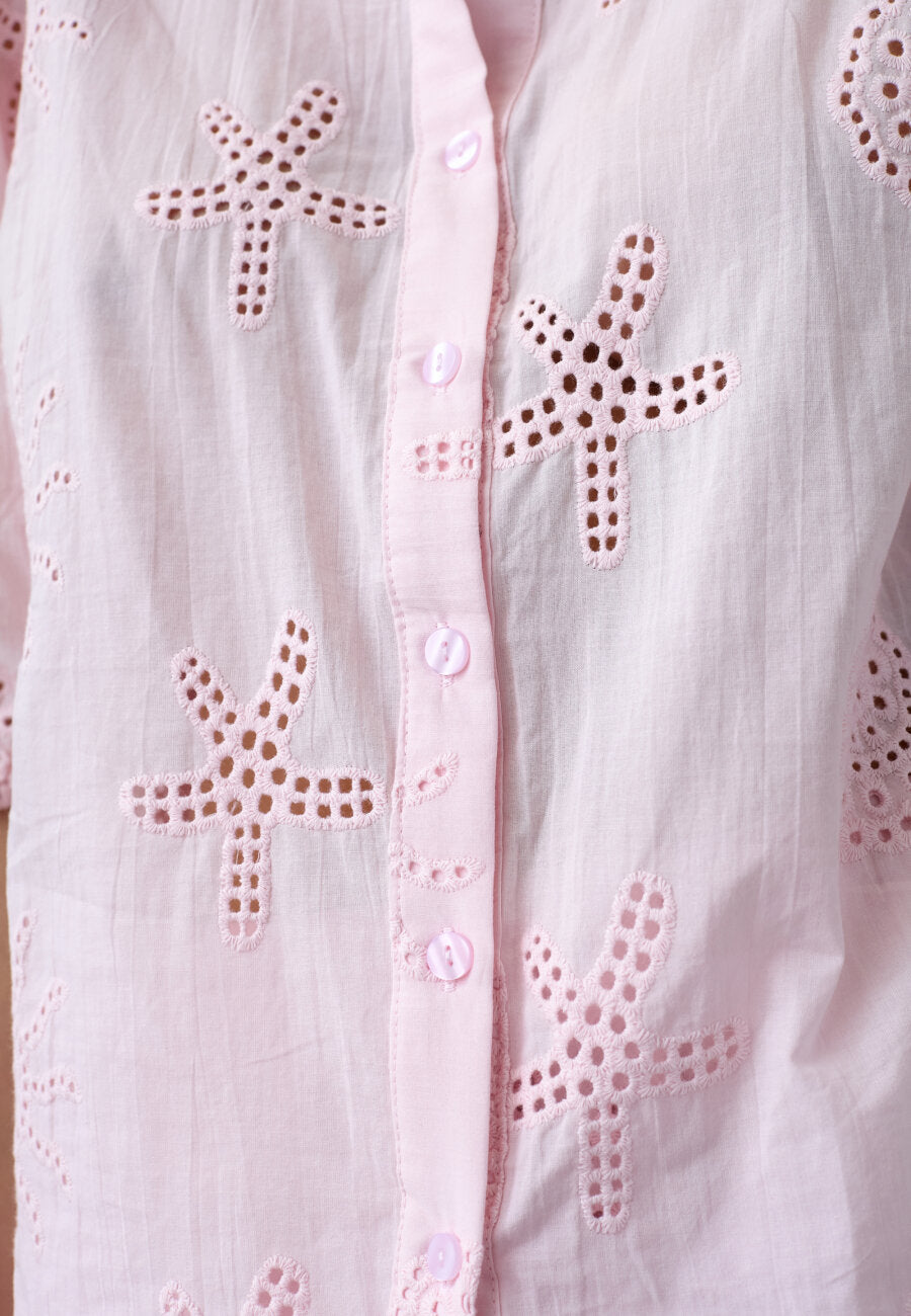 Sisters Point blouse licht roze met broderie model Ella sh78 soft rose 