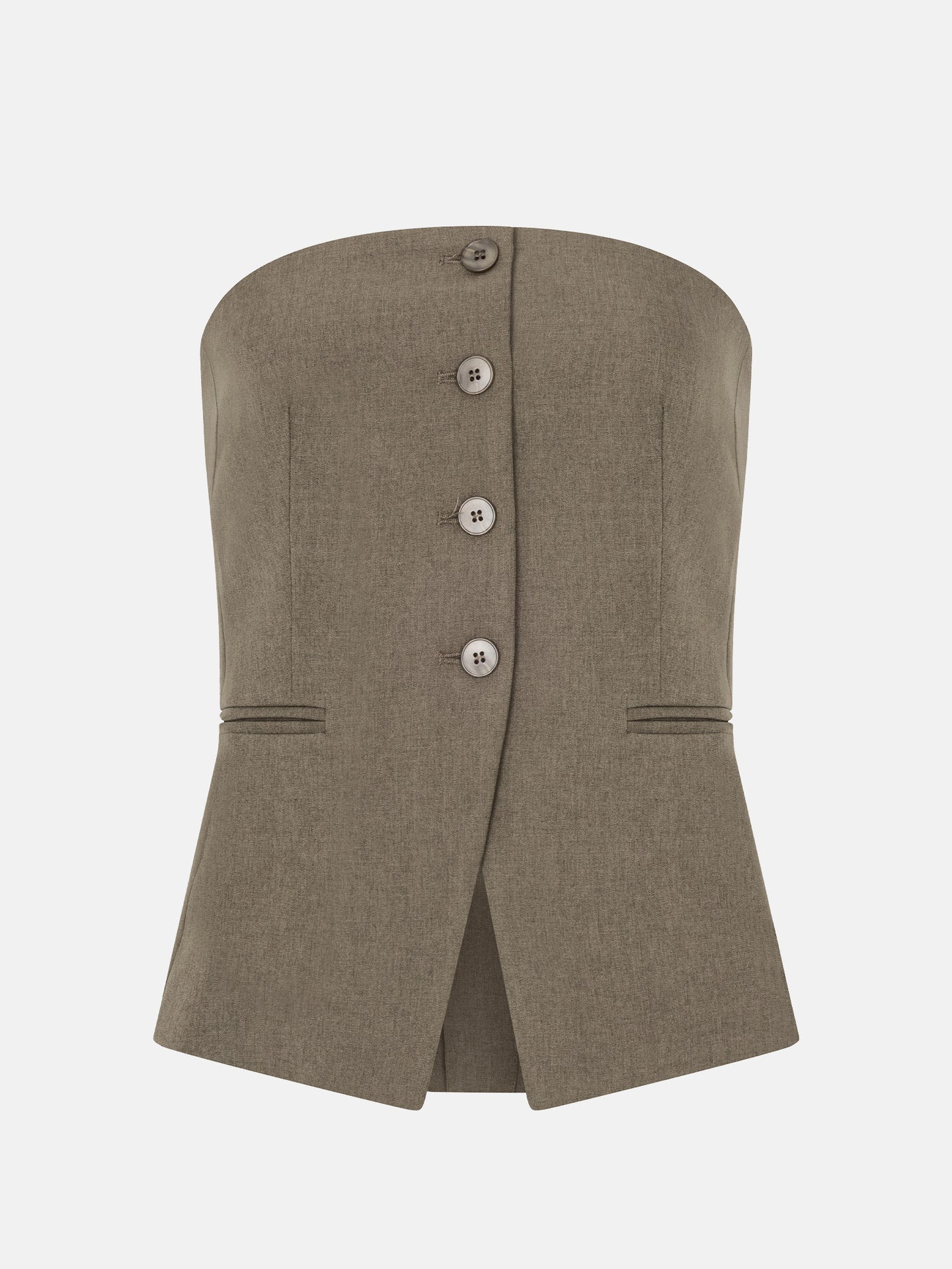 Ydence strapless top gilet olijf groen taupe model Top Asher Dusty olive
