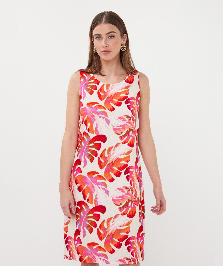 Esqualo jurk offwhite met rode print model Dress Wonders HS26.10206