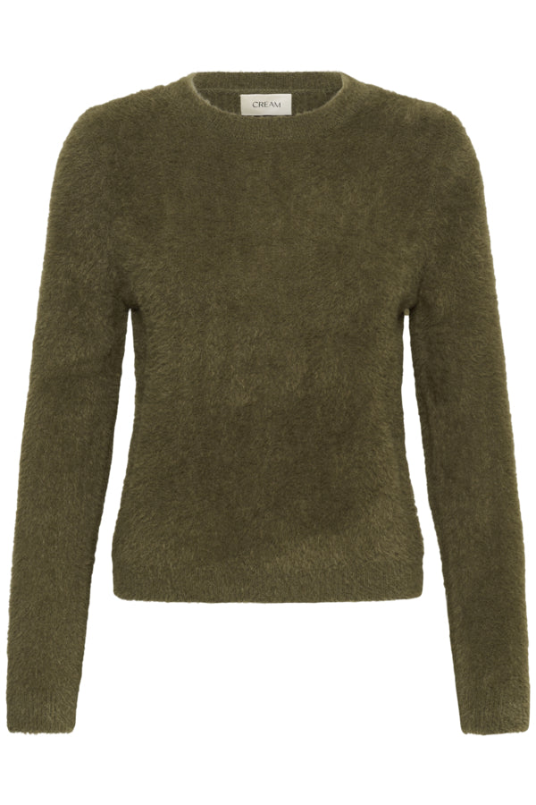 Cream trui groen olijf fluffy model CRInaya LS Knit Pullover Military Olive Green
