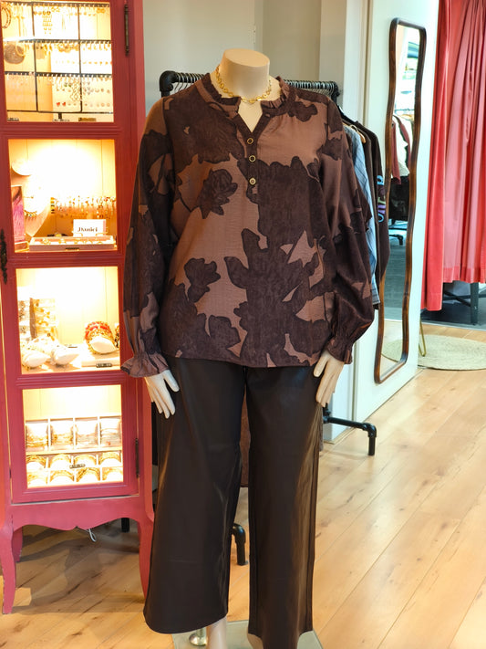 Zhenzi blouse bruine print model Medie chocolate 201606