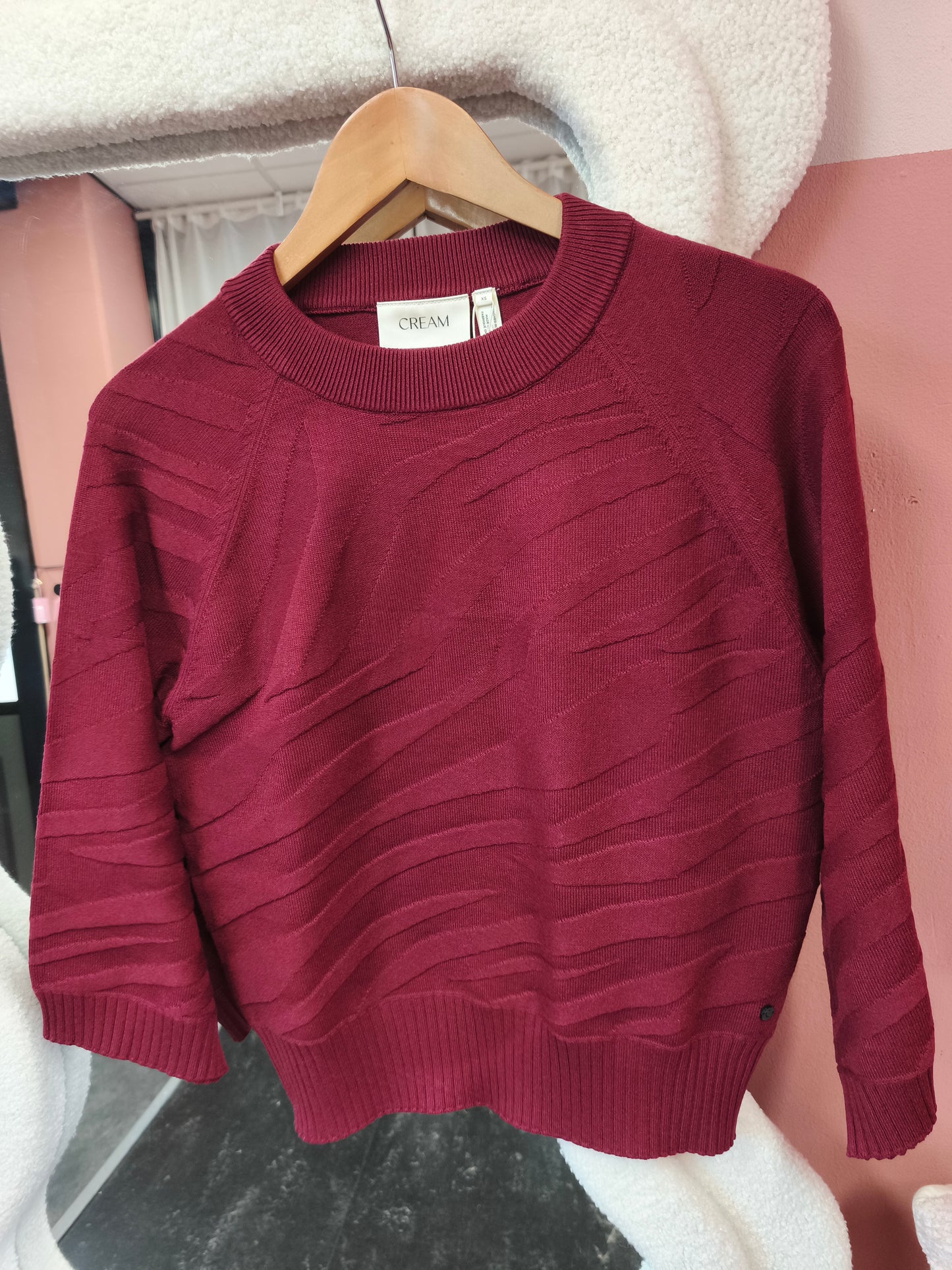 Cream trui driekwart mouw bordeaux rood model CRdela knit pullover cabernet