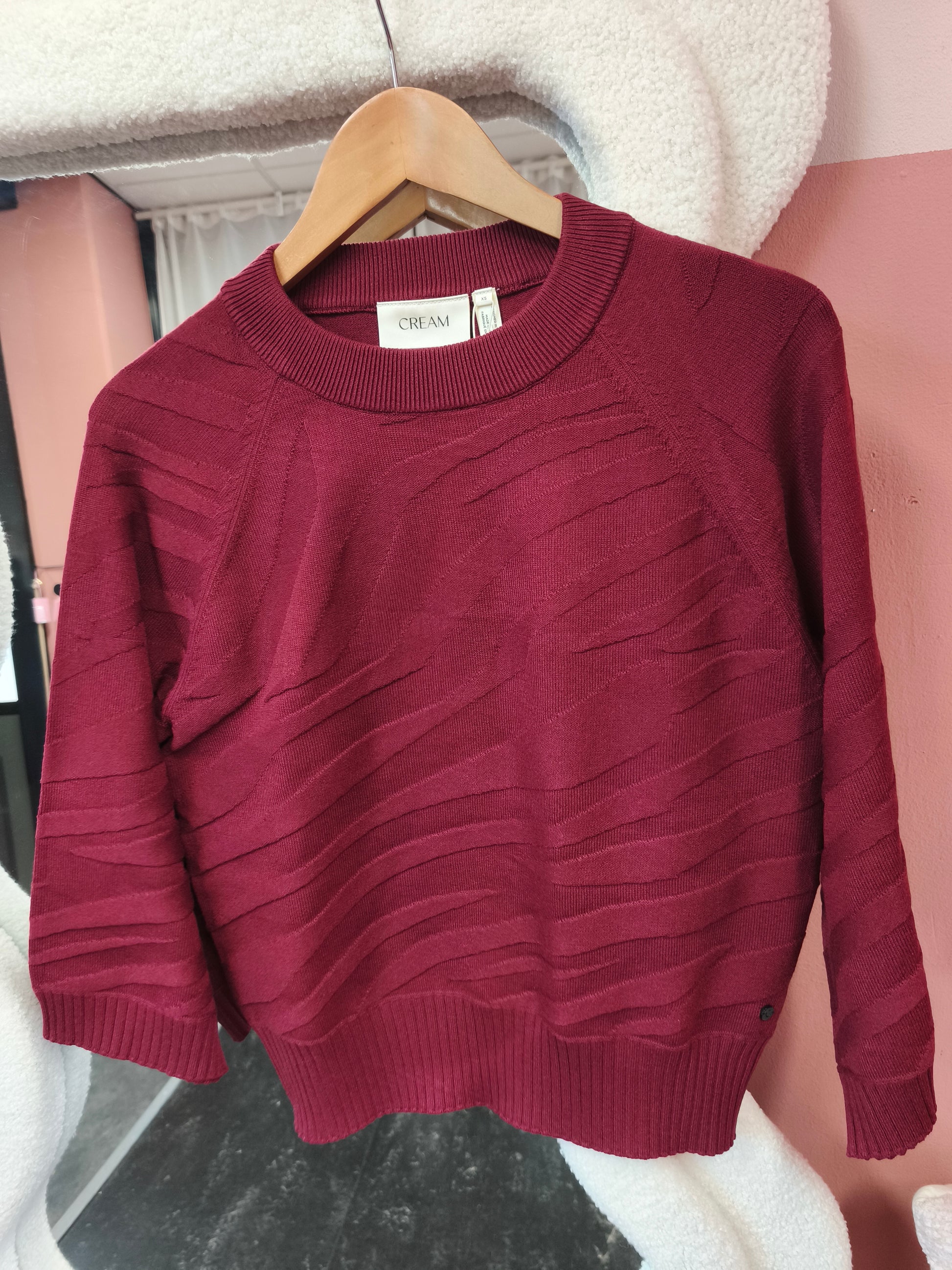 Cream trui driekwart mouw bordeaux rood model CRdela knit pullover cabernet
