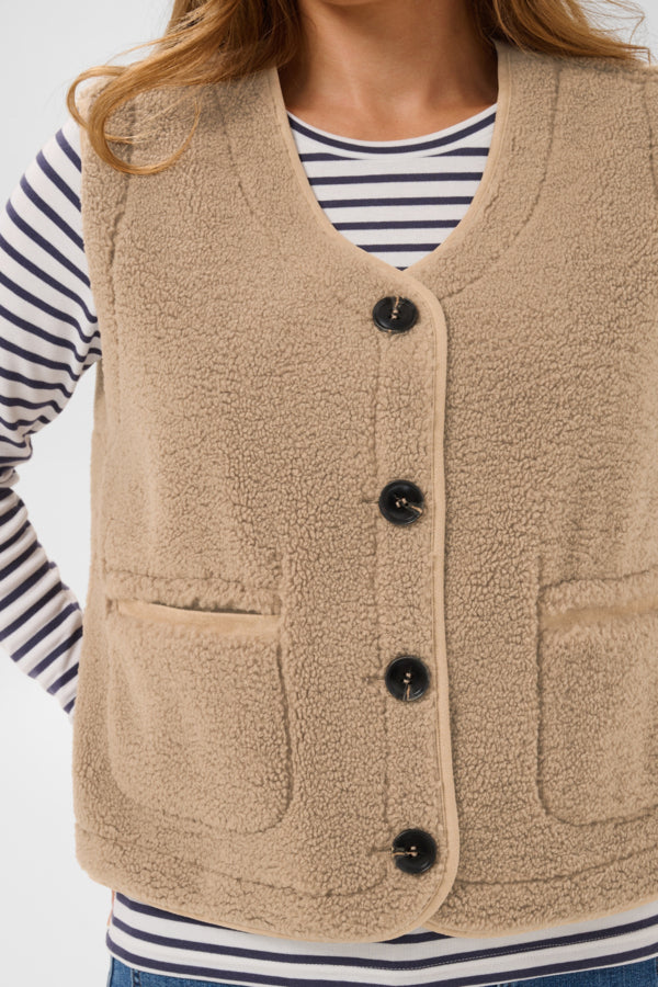 Kaffe gilet suède 2 zijdig model KAlinn Reversible Teddy Vest  Desert Taupe Brown