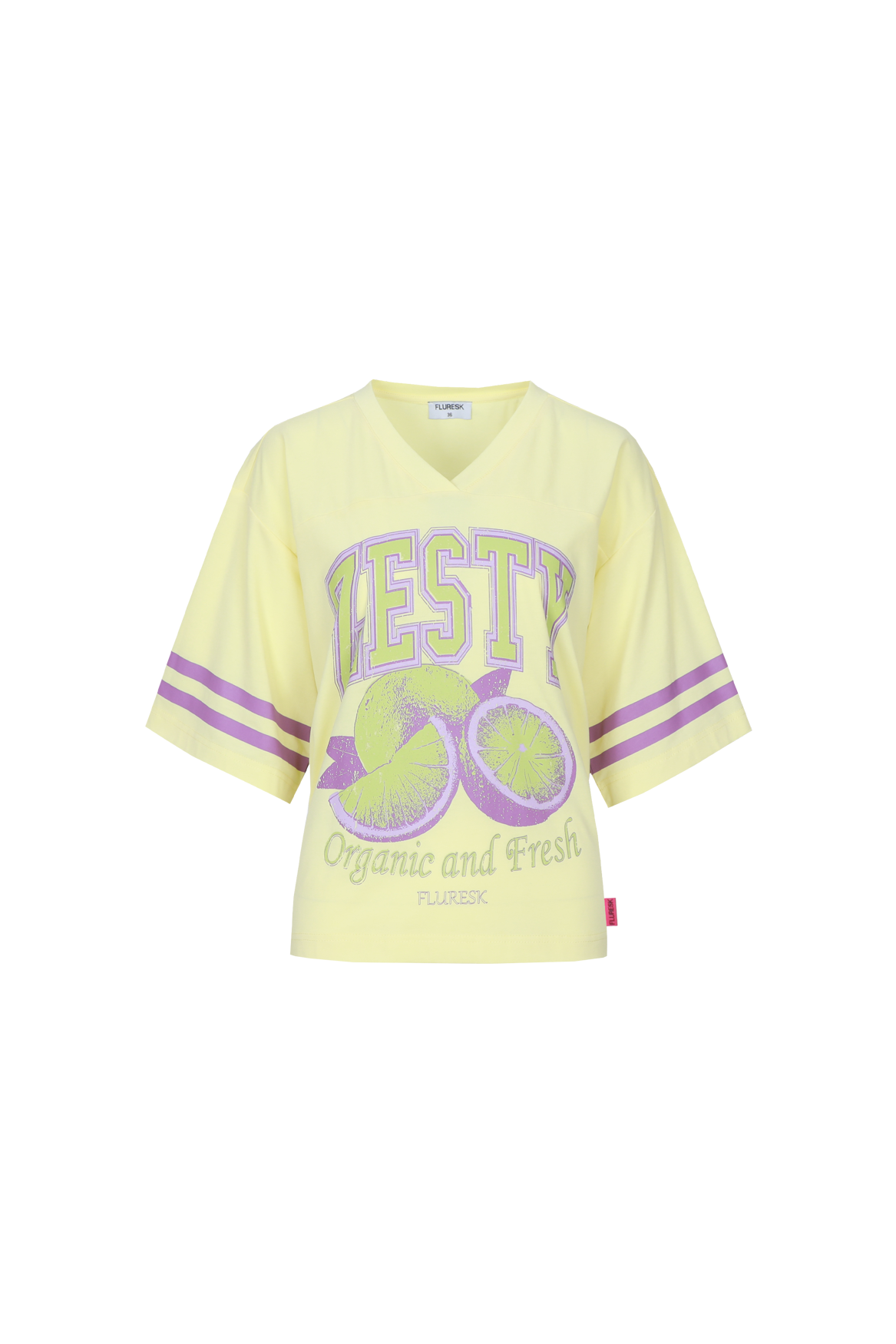 Fluresk geel Yanelis T-shirt citrus met lila details