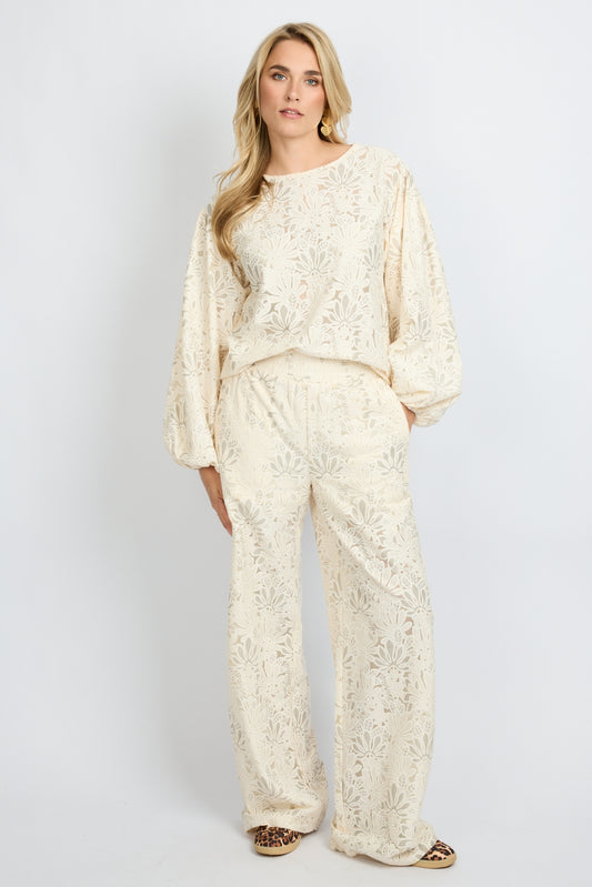 Fluresk creme kleurige kanten broek model Paloma pants off white 