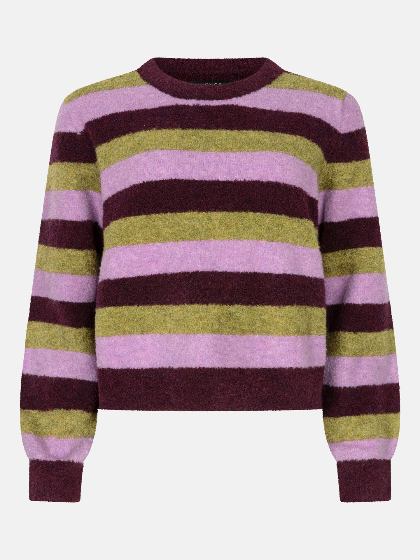 Ydence trui strepen groen bordeaux lila model Knitted sweater Aurora Aubergine