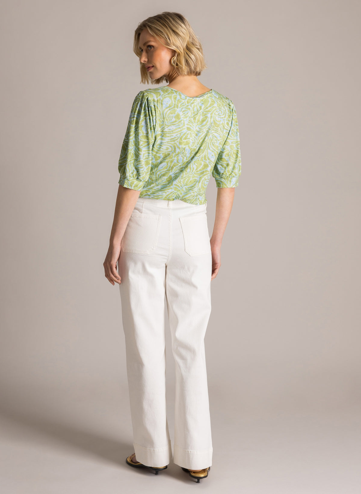 Yest T-shirt groen met blauwe print model Gentiana Essential Botanic Green/Multi