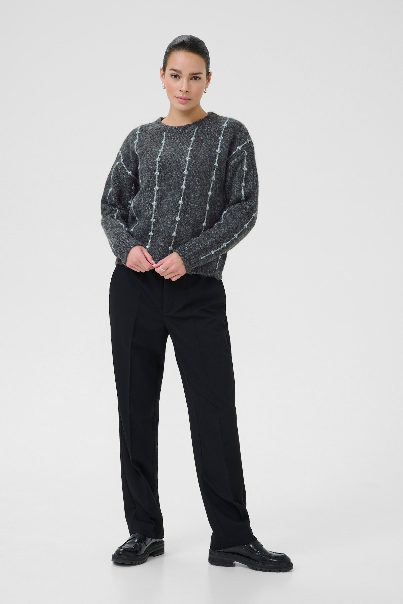 Kaffe trui grijs met glitter detail model KAlianna Pullover dark grey melange 