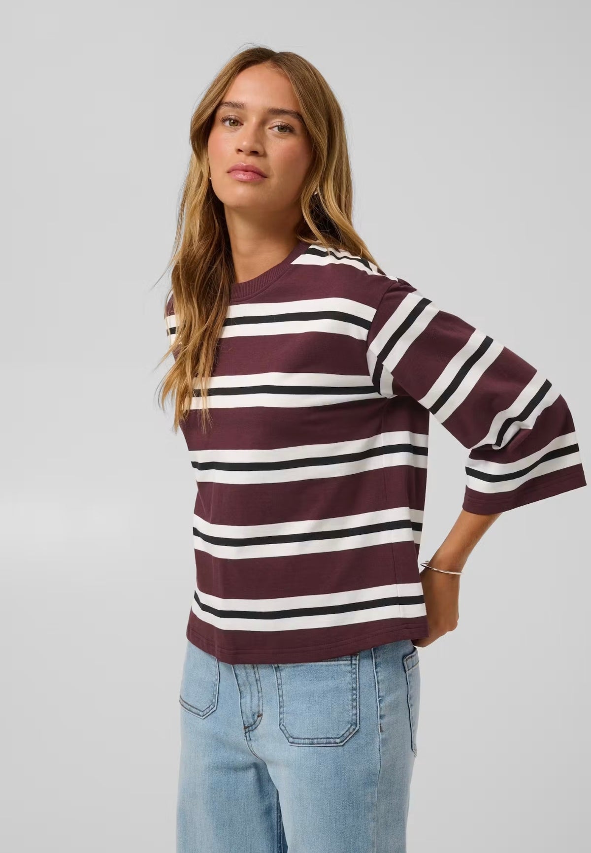 Kaffe longsleeve bordeaux strepen model KAwinny T-shirt fudge 