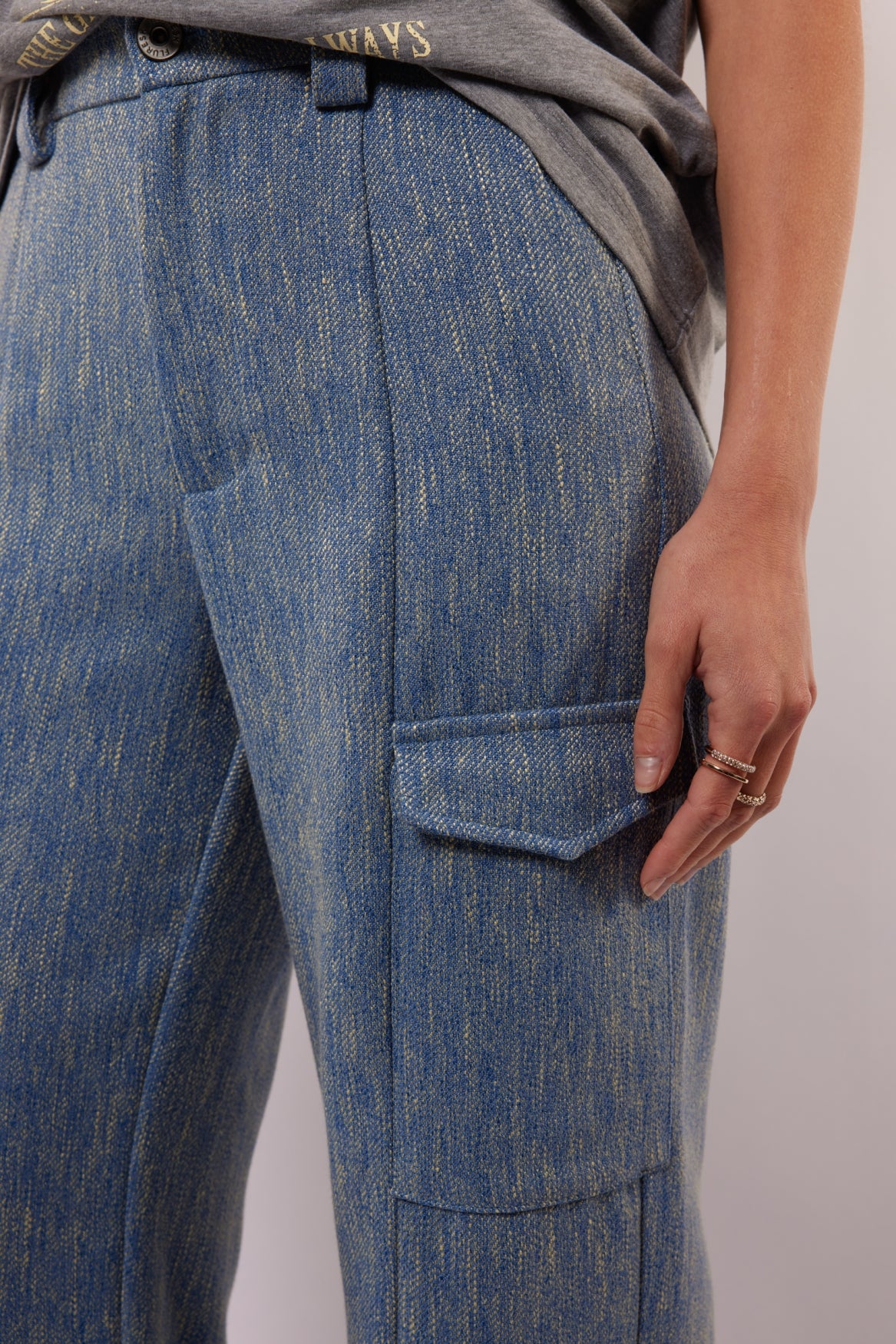 Fluresk broek cargo blauw met geel gemêleerd model Lieke pants Crip blue 