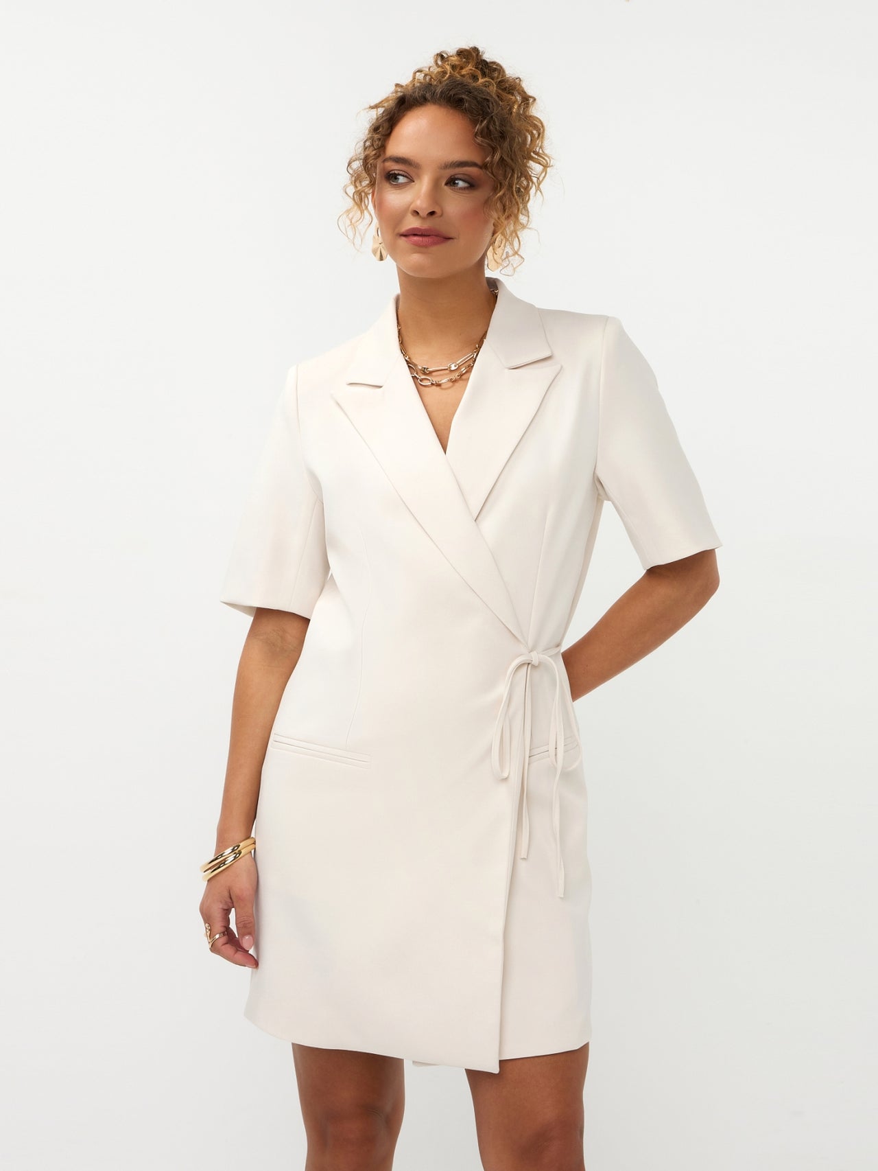 Ydence blazer jurk offwhite model Dress Hazel Ecru