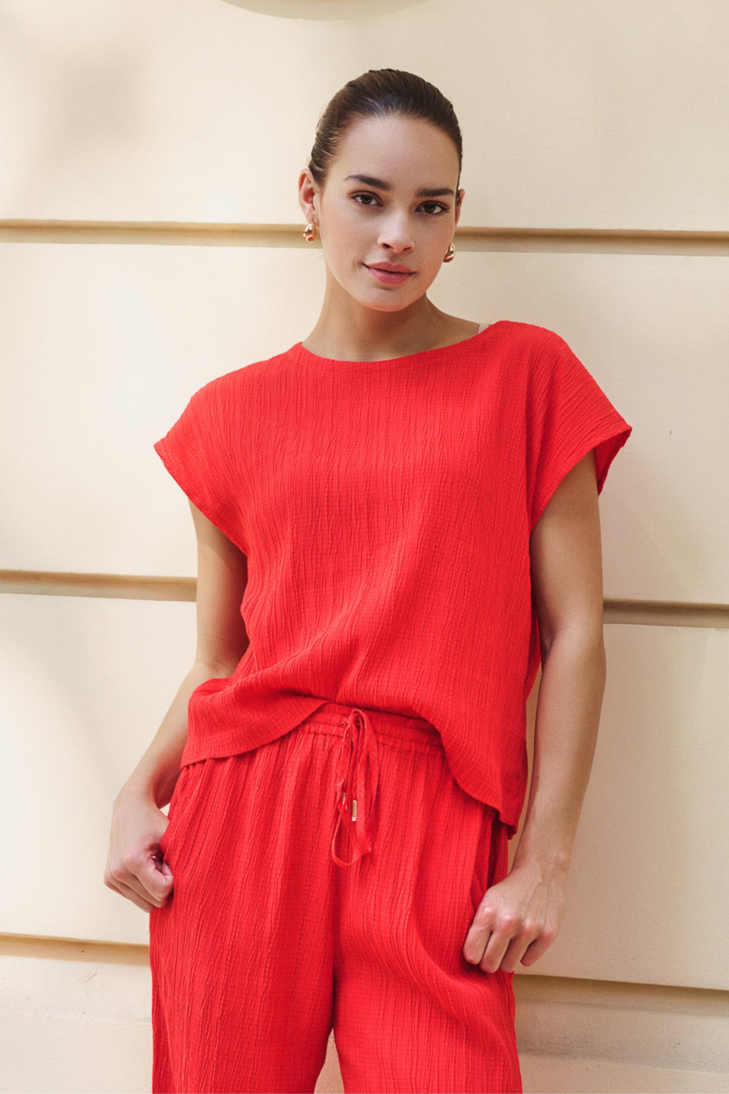 Esqualo blouse rood model Top Fancy Crinkle Red HS26.10234