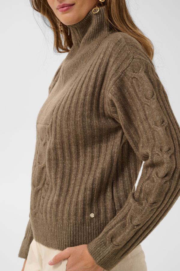 Cream trui schippers model Olijf groen CRSiffe Zipper Pullover Fossil Melange