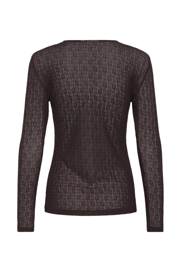 Kaffe longsleeve kant donker rood bruin aubergine model KAallison fudge