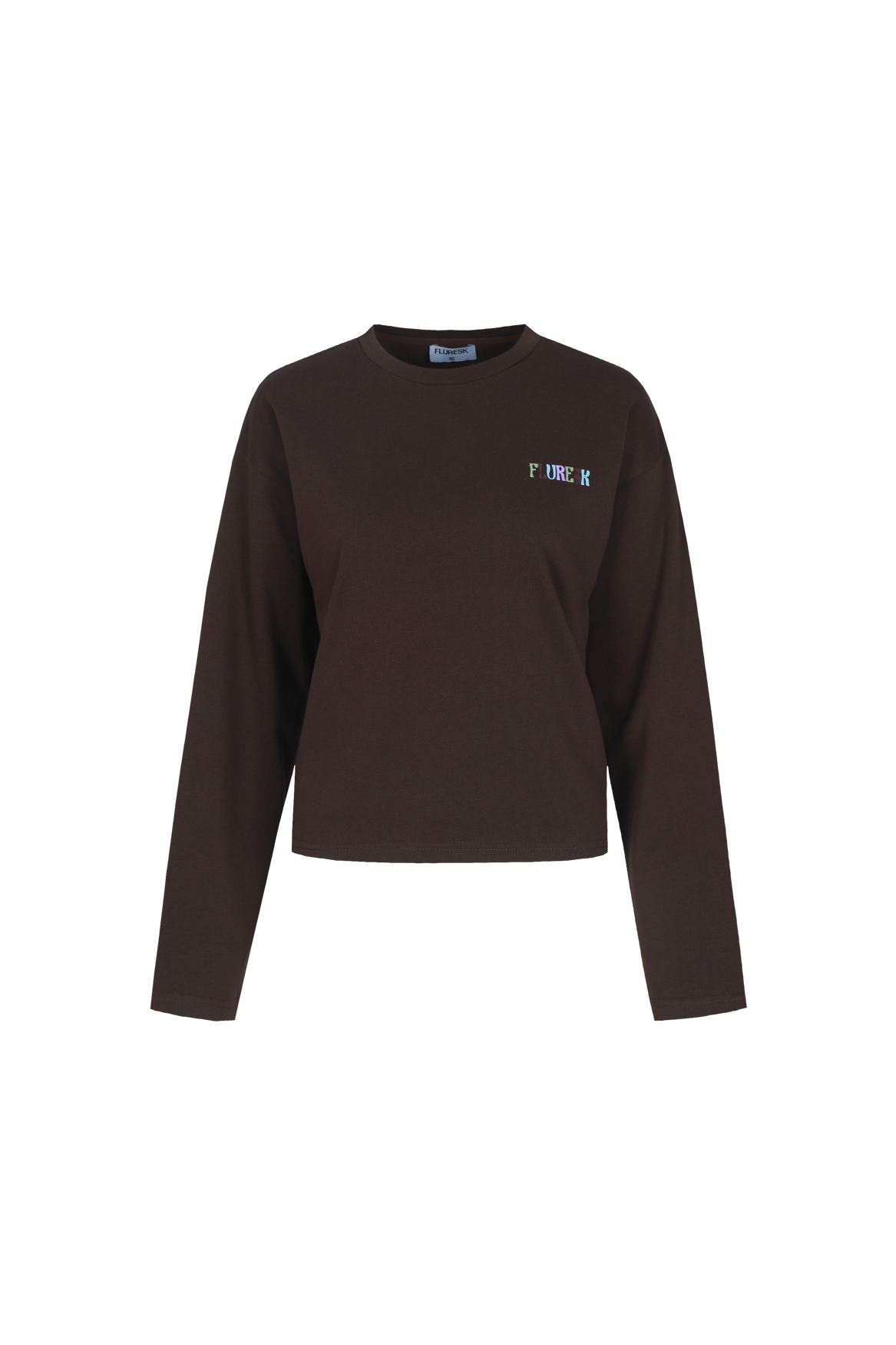 Fluresk bruine longsleeve met opdruk model Anya sweater dark chocolate