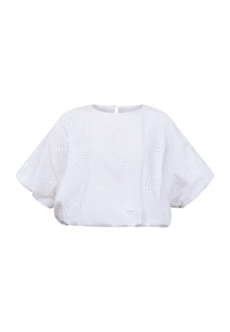 Sisters Point blouse wit broderie pof model Gufo top4 White 