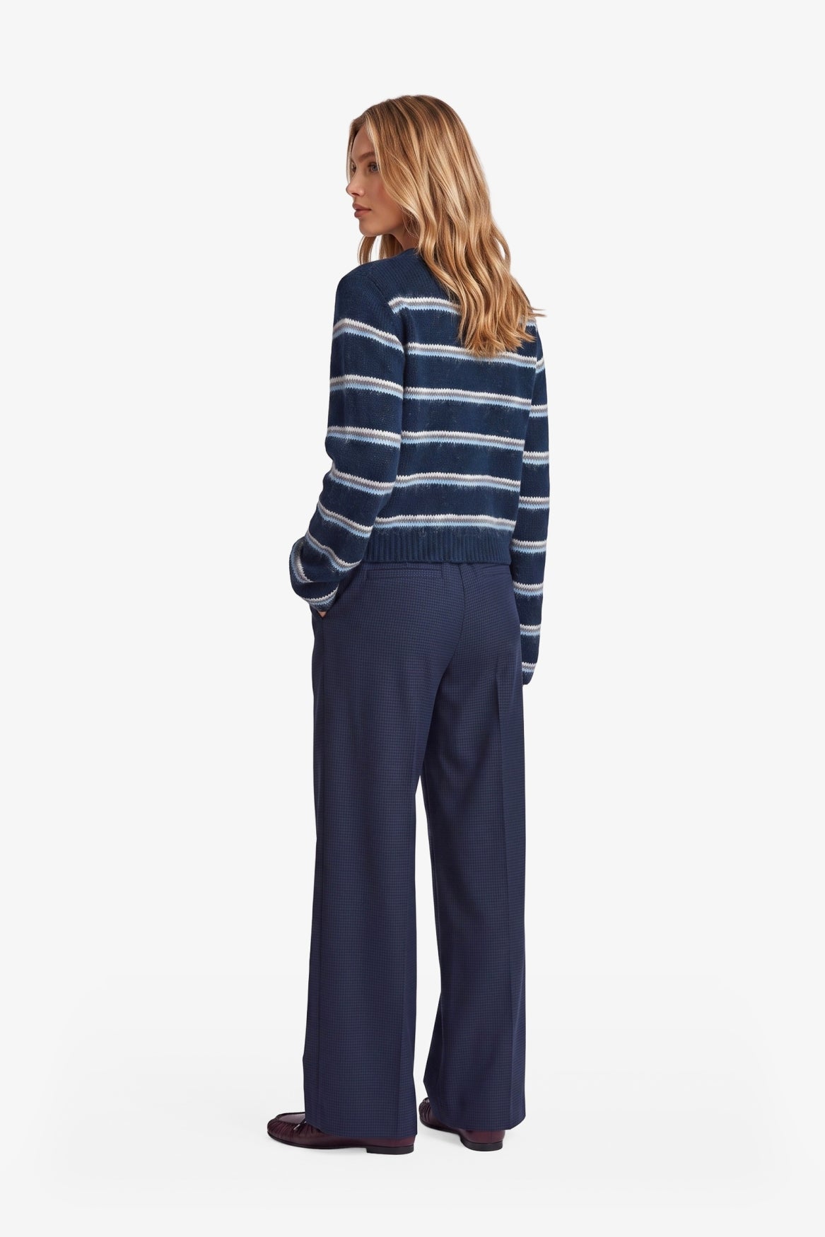 Fluresk donker blauwe pantlon met structuur model broek Ronja panta navy blue 