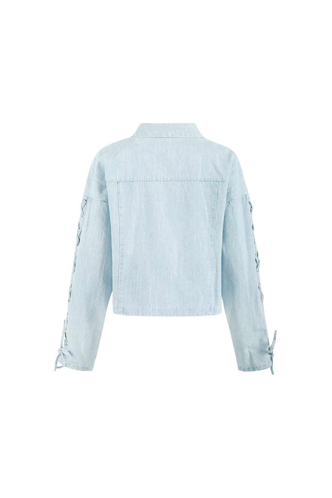 Fluresk jeans jasje licht blauw met veter op mouw model Meliora jacket denim light blue