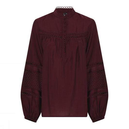 Soulmate bordeaux rood blouse met kant detail model Soleir 