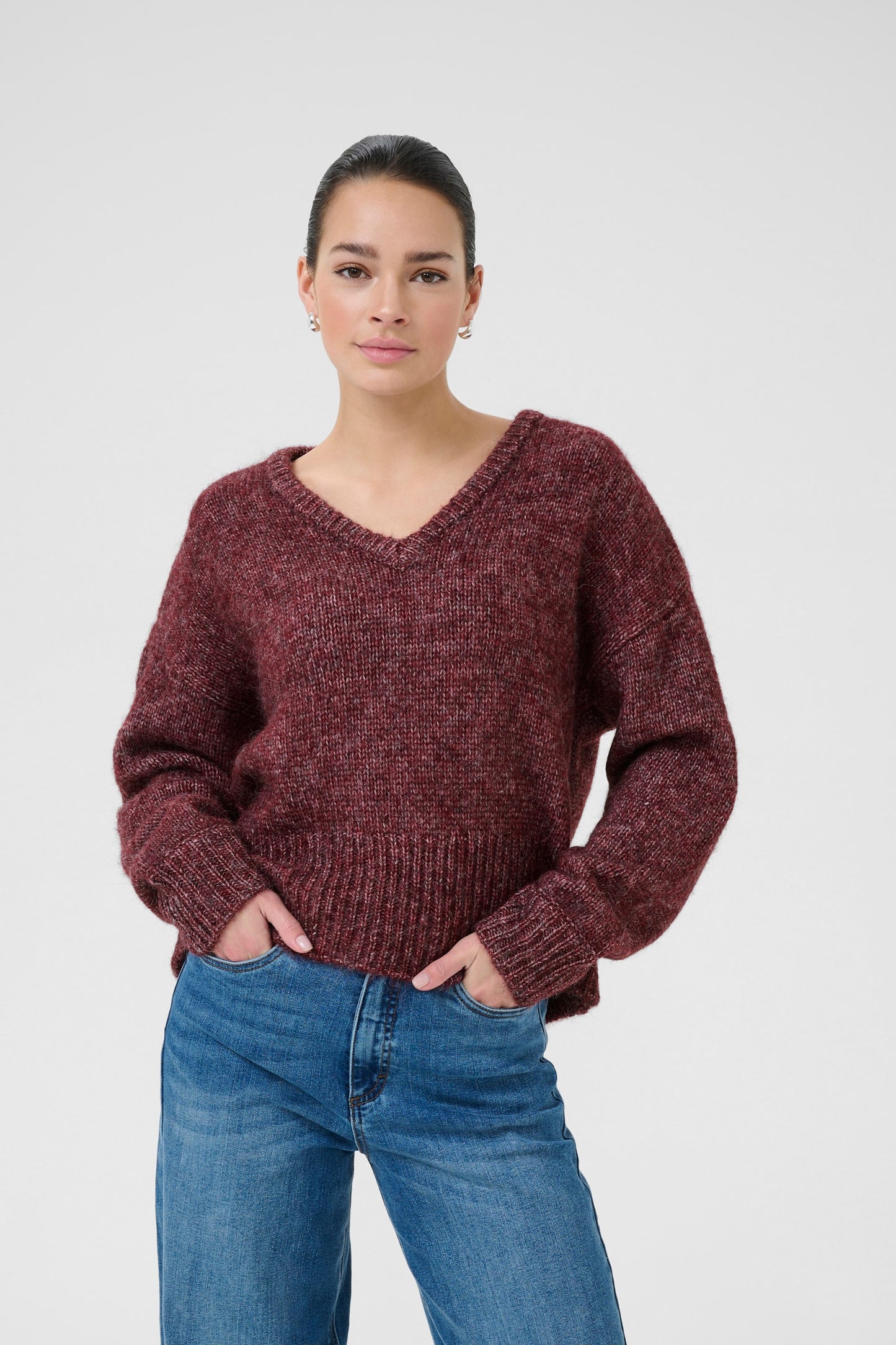 Kaffe trui bordeaux rood model KAtrina pullover Windsor Wine Melange