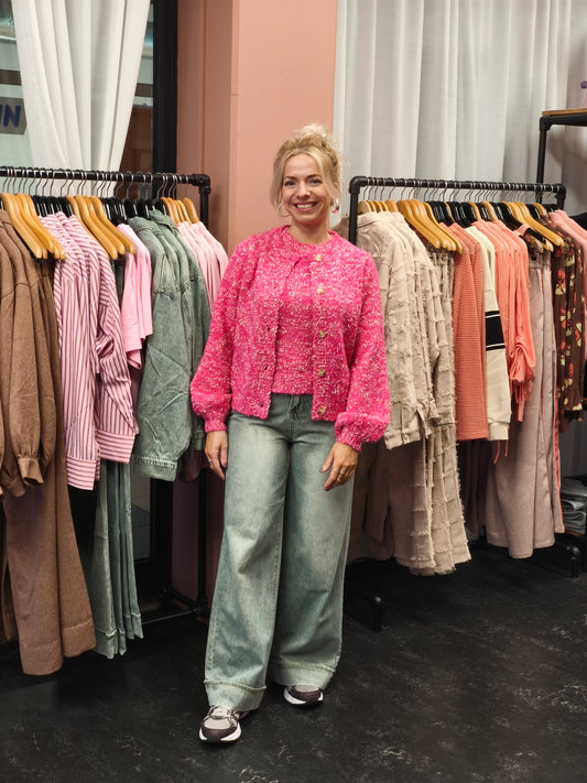 Fluresk vest roze boucle model Brisa knit sweater berry fuchsia