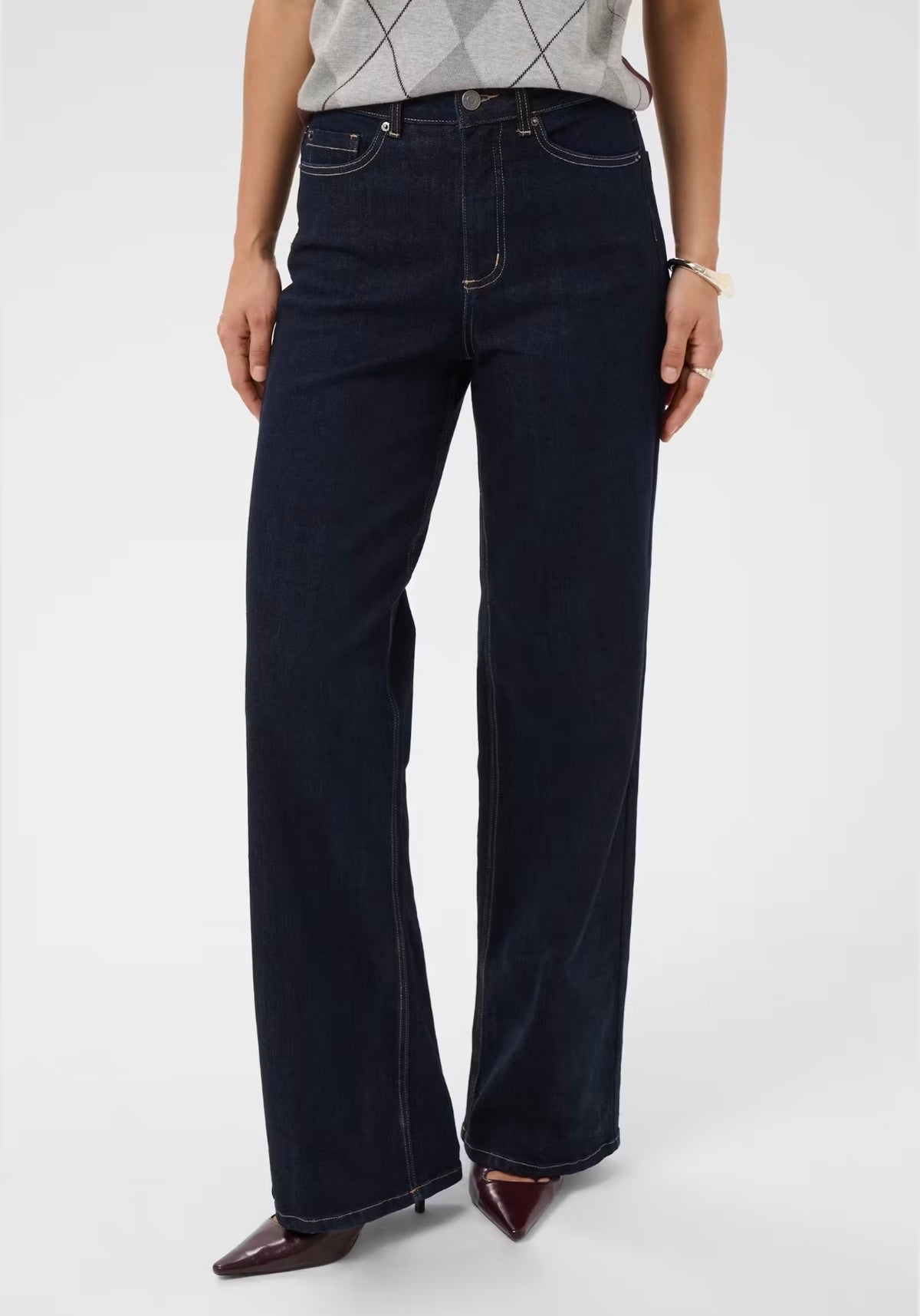 Kaffe jeans wijd model donker blauw lengte 30 KAmeadow Straight dark blue unwashed denim 