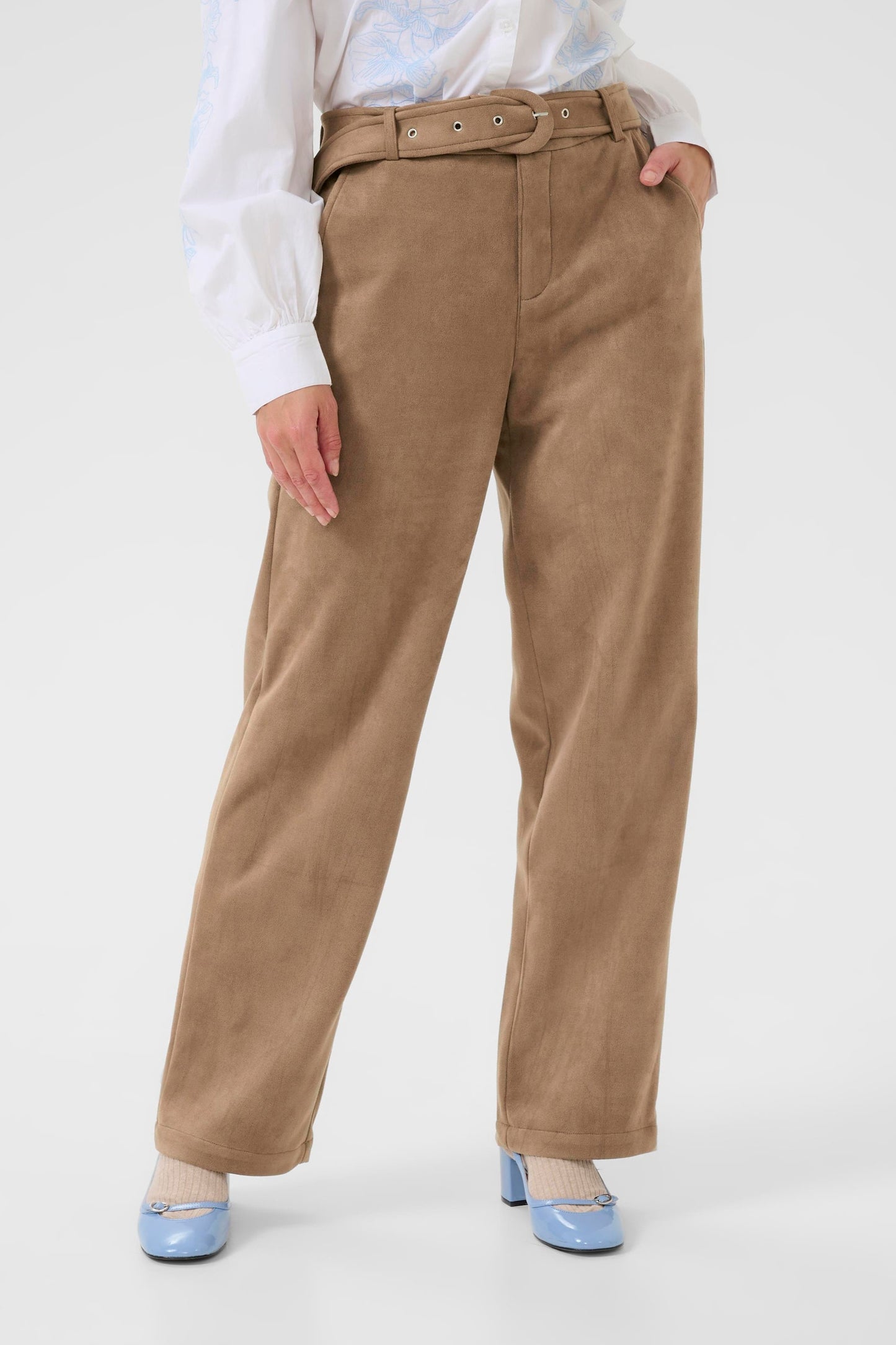 Cream suède look broek camel model CRcals trousers 