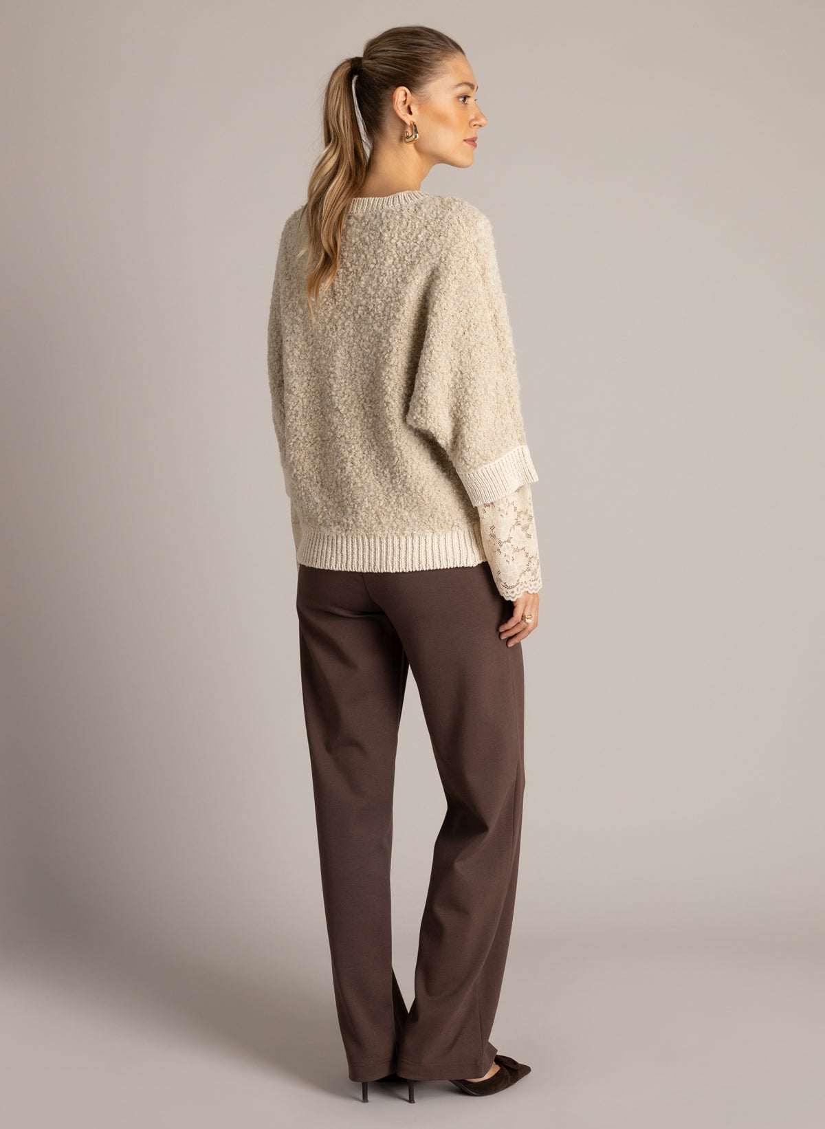 Yest trui teddy driekwart mouw beige model Usina Light Sand