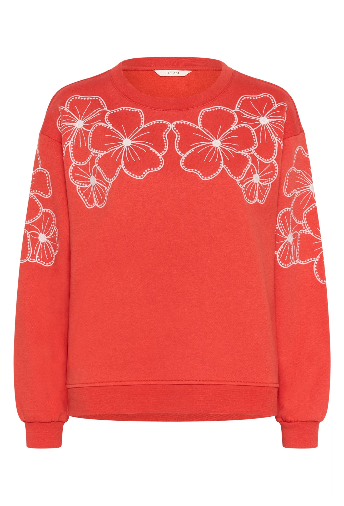 Cream sweater rood met bloemen borduursel model CRdaria Sweatshirt Paprika