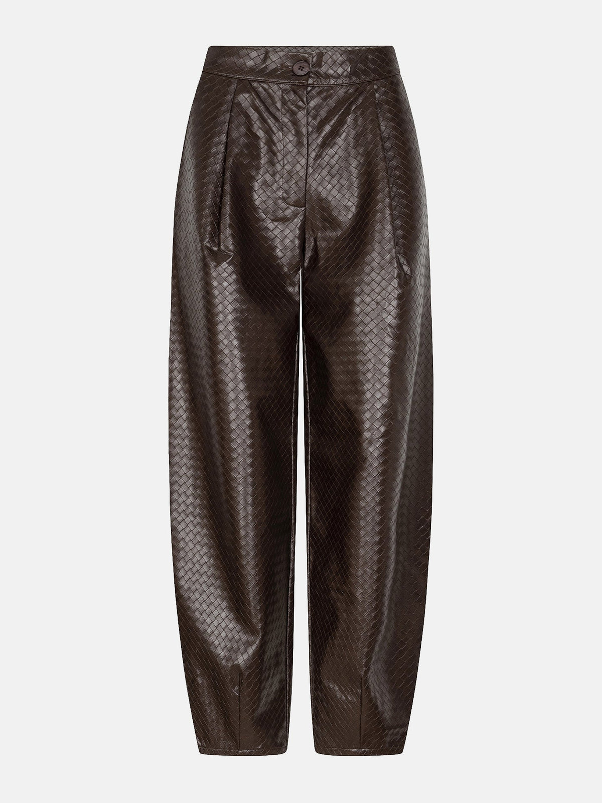 Ydence broek leather look donker bruin gevlochten barrel fit model Pants Tasha Dark brown