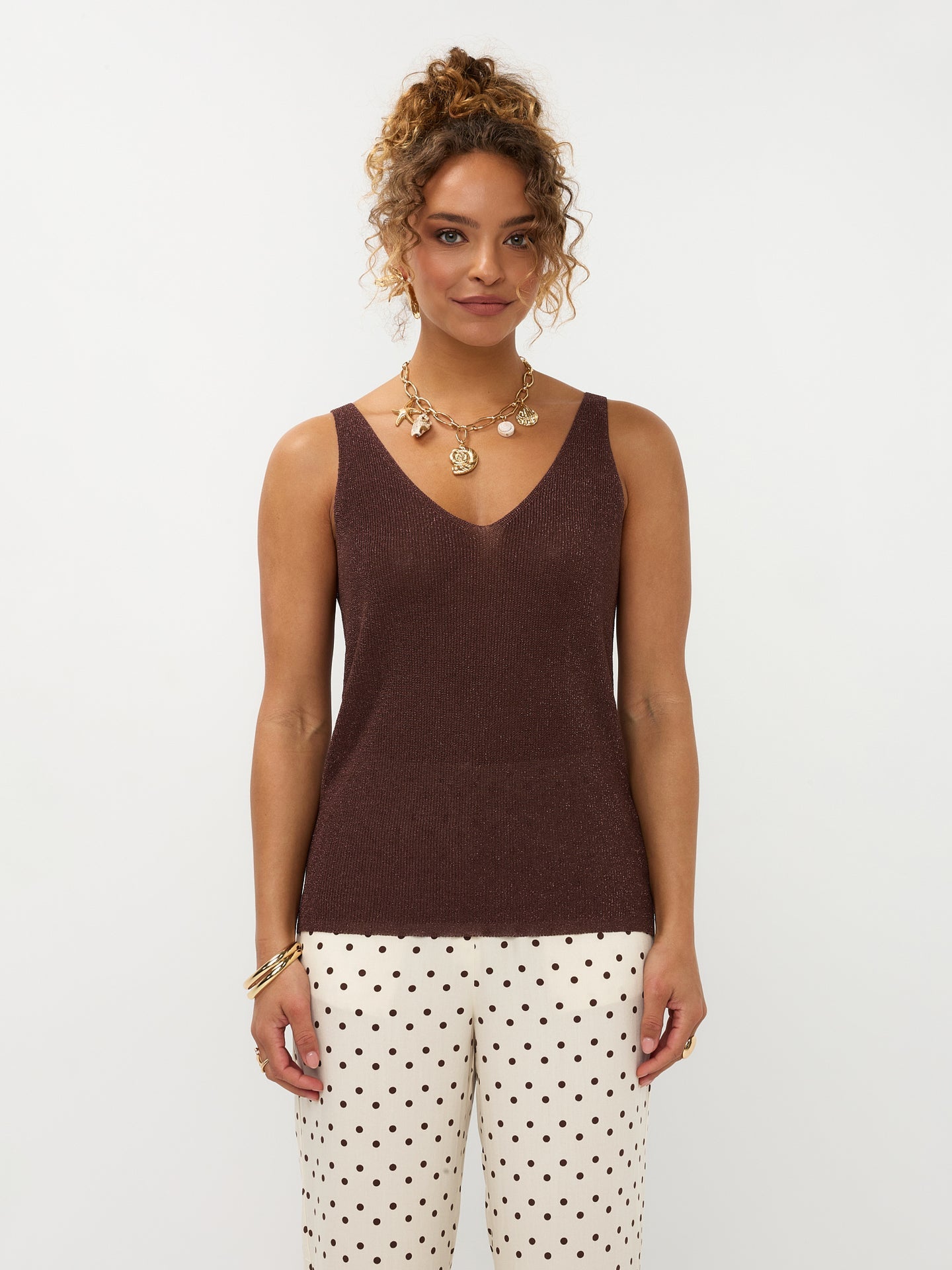 Ydence top bruin met lurex glitter draad model Knitted top Lux Brown