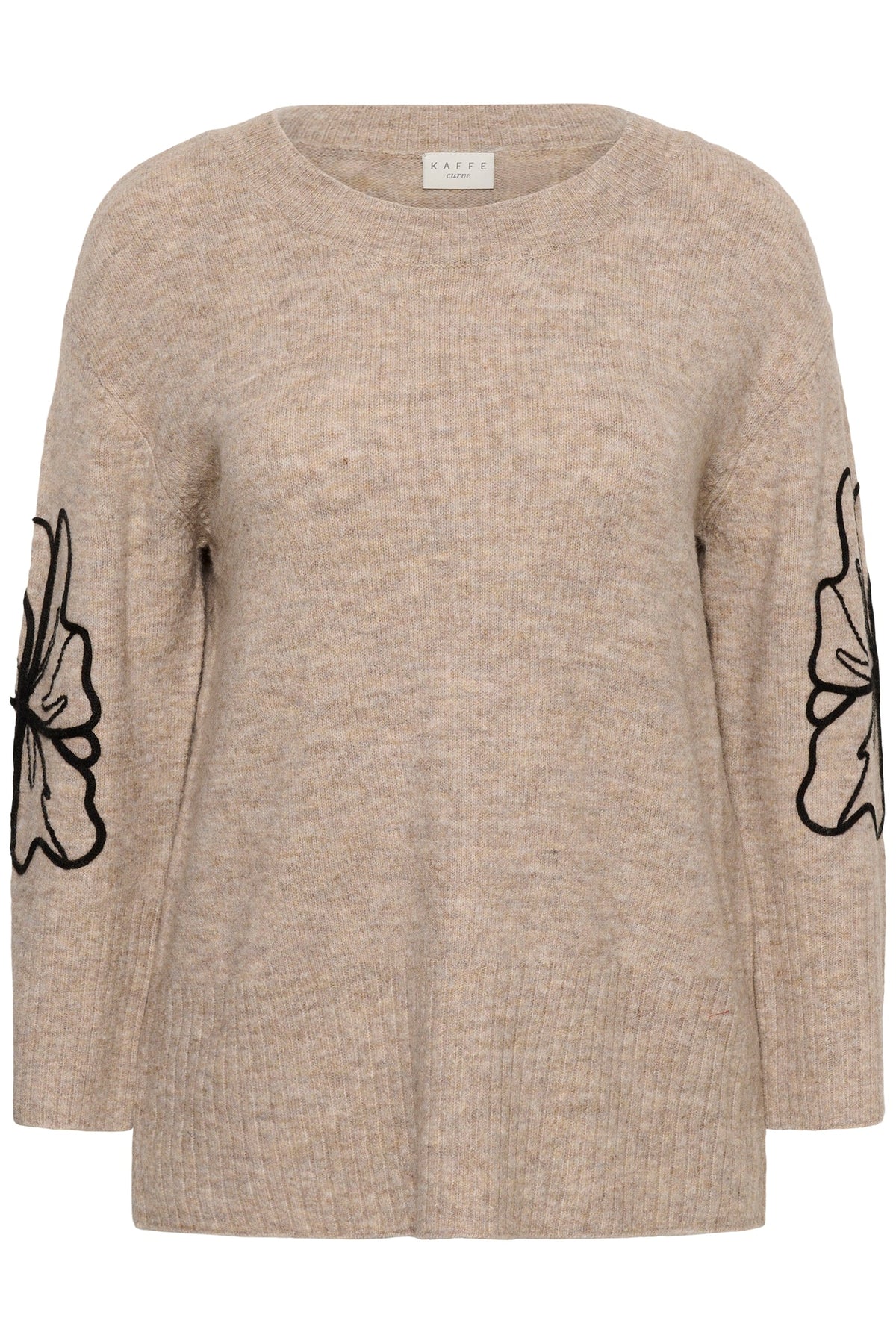 Kaffe Curve trui beige met zwart borduursel model KC