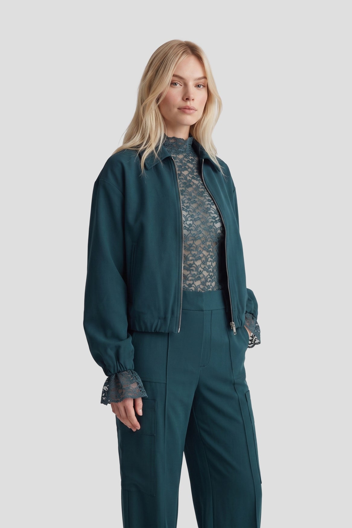 Fluresk bomber jasje petrol groen blauw model Lovi jacket Azure green 