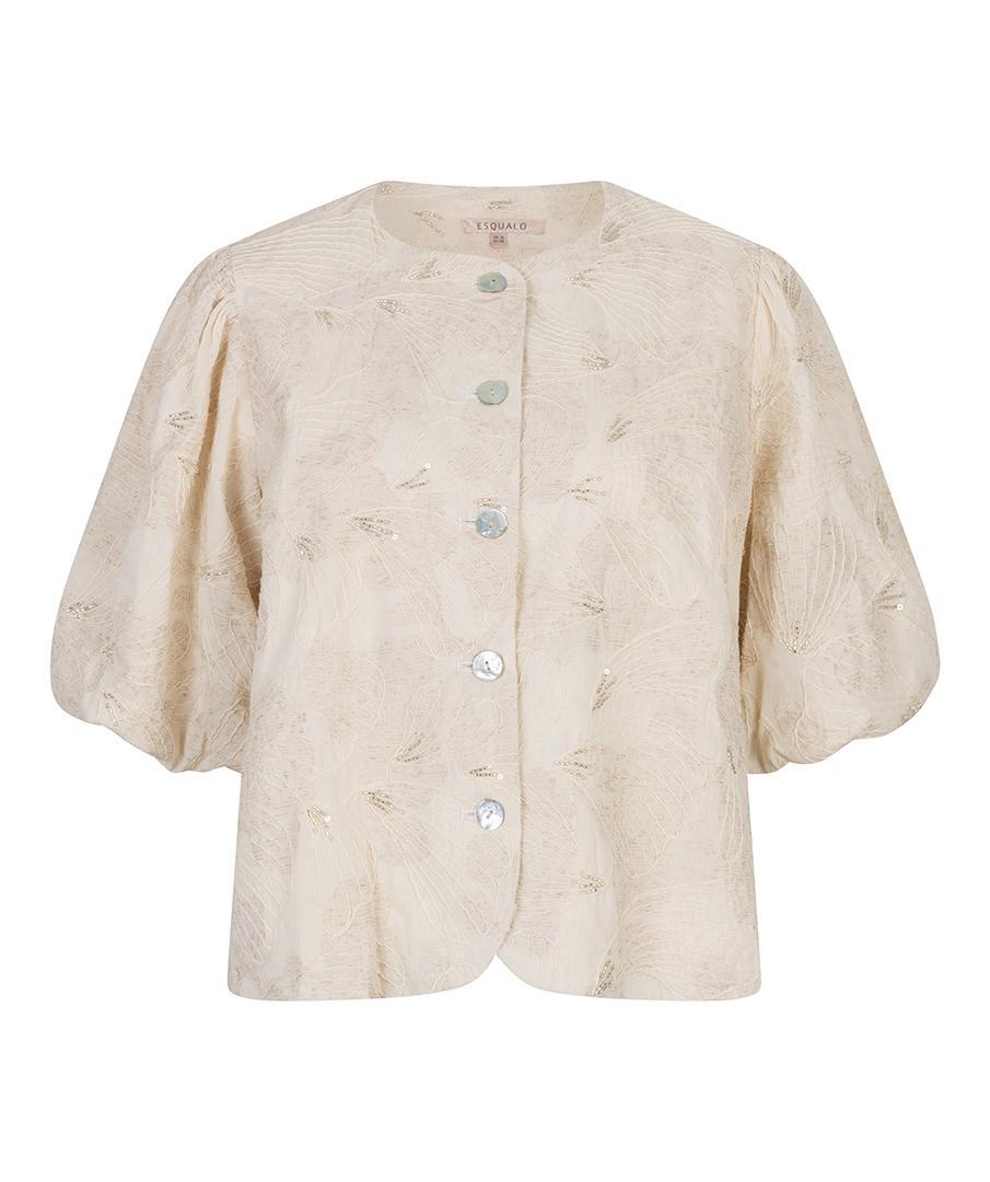 Esqualo blouse jasje offwhite met pailletten detail model balloon top 3D shell print SP26.28005