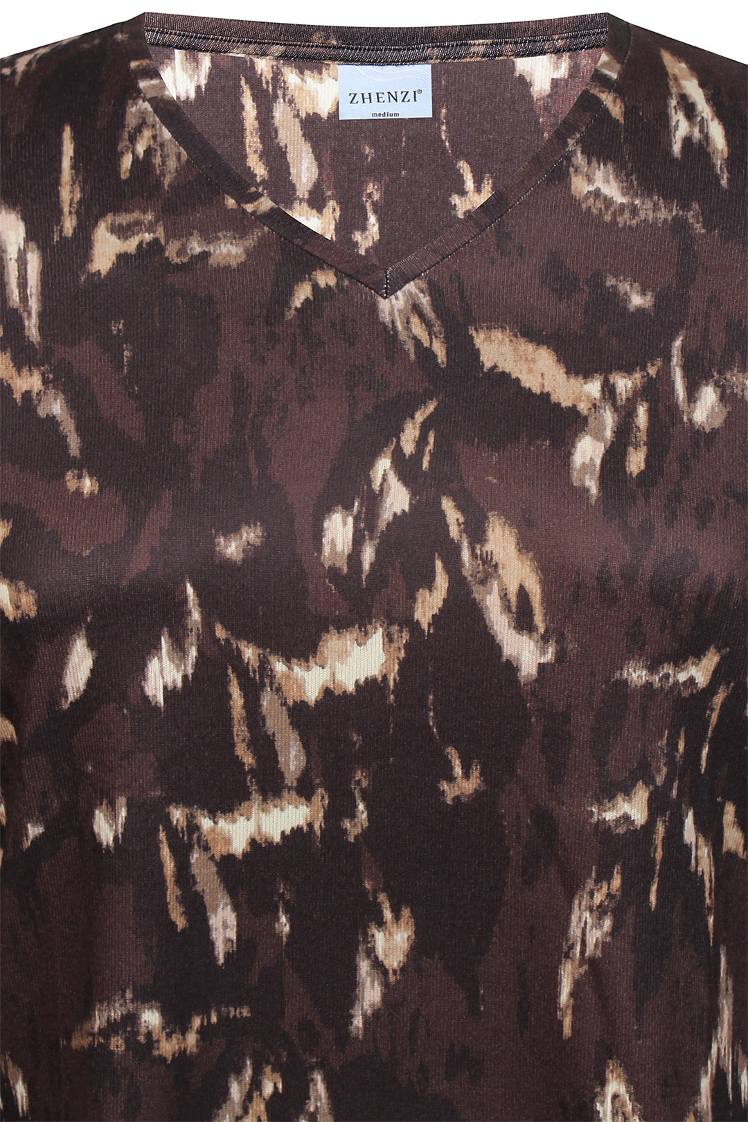 Zhenzi shirt bruin met print driekwart mouw model Ainsley 1489 Brown