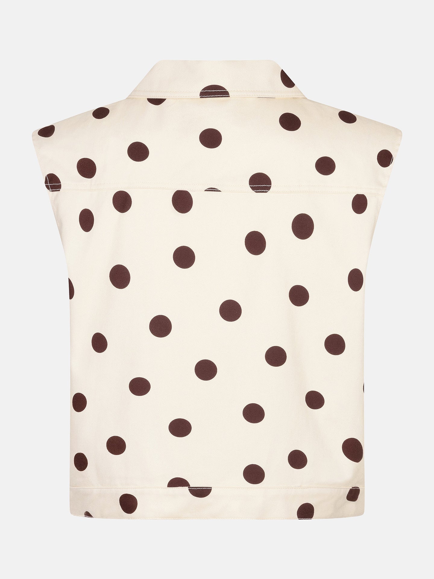 Ydence gilet beige met bruine polkadot stippen model Marit Ecru