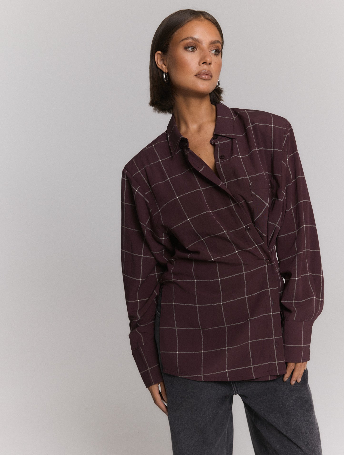 Refined Department blouse ruit bordeaux plum model ladies woven check shoulder pads NARO
R2609963084