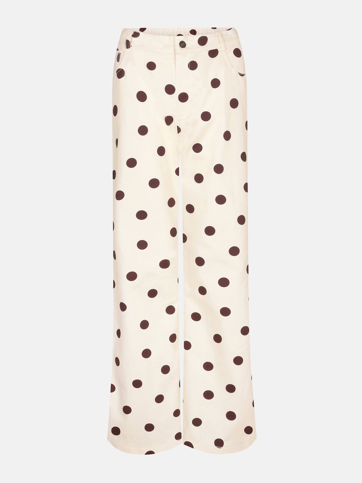 Ydence polka dot broek crème met bruine stippen model Pants Djamilla Ecru