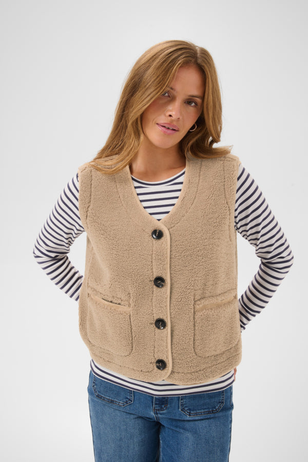 Kaffe gilet suède 2 zijdig model KAlinn Reversible Teddy Vest  Desert Taupe Brown