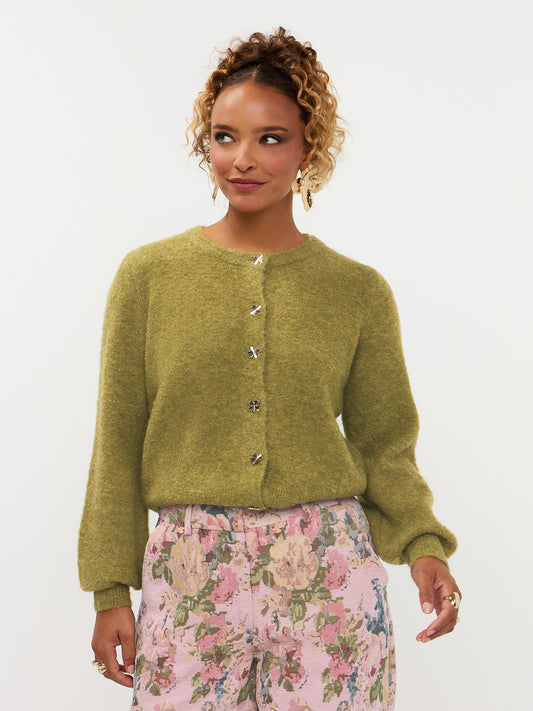 Ydence vest olijf groen model Cardigan Eden Green
