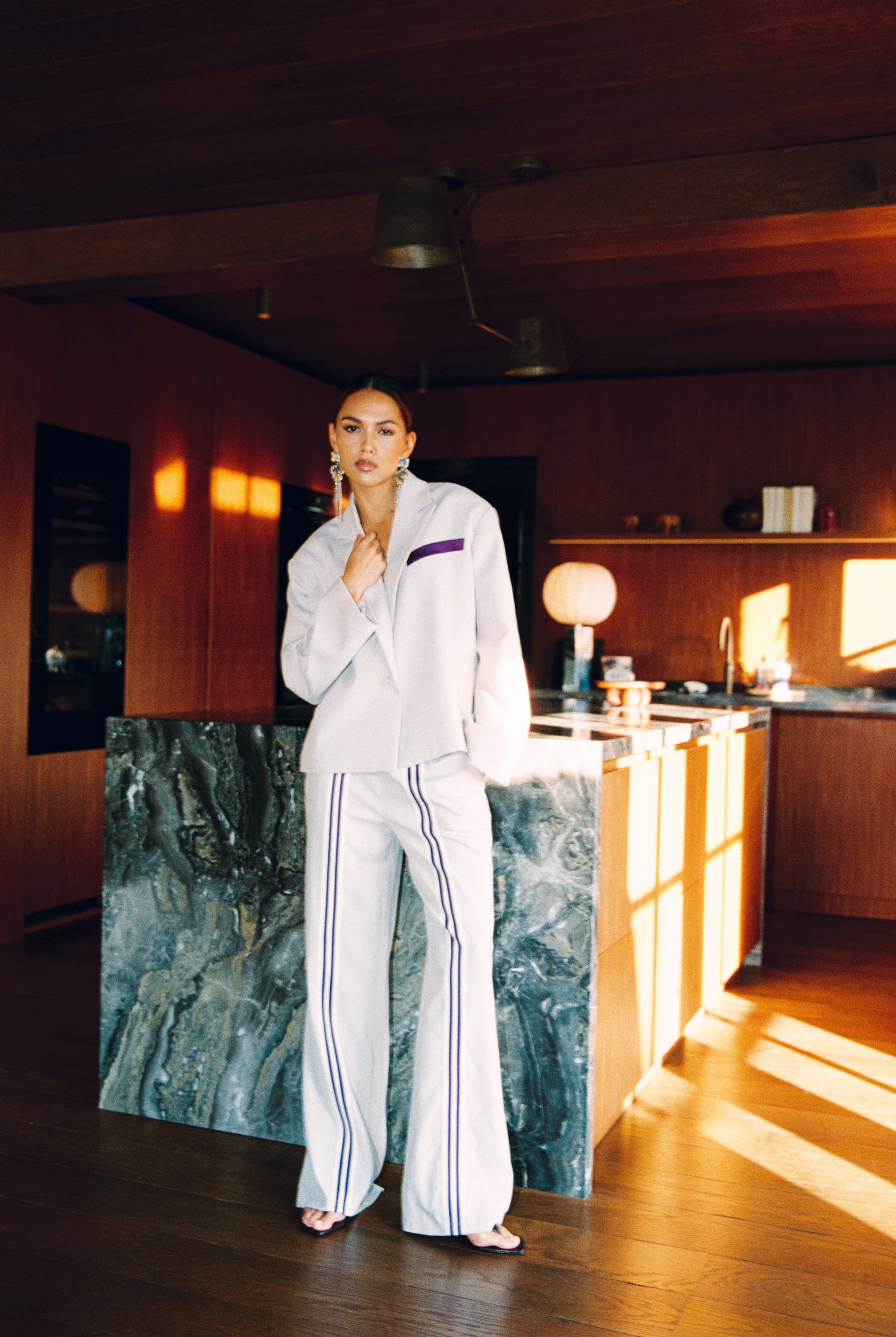 Refined Department pantalon creamy white met paarse streep model Tyra pants 